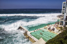 BONDI BEACH BATHS, AUSTRALIA - Mar 16TH: People relaxing in Bond